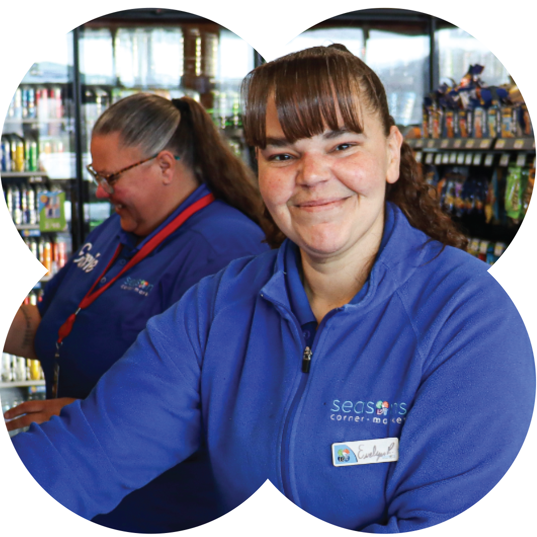 Employee holding a cup